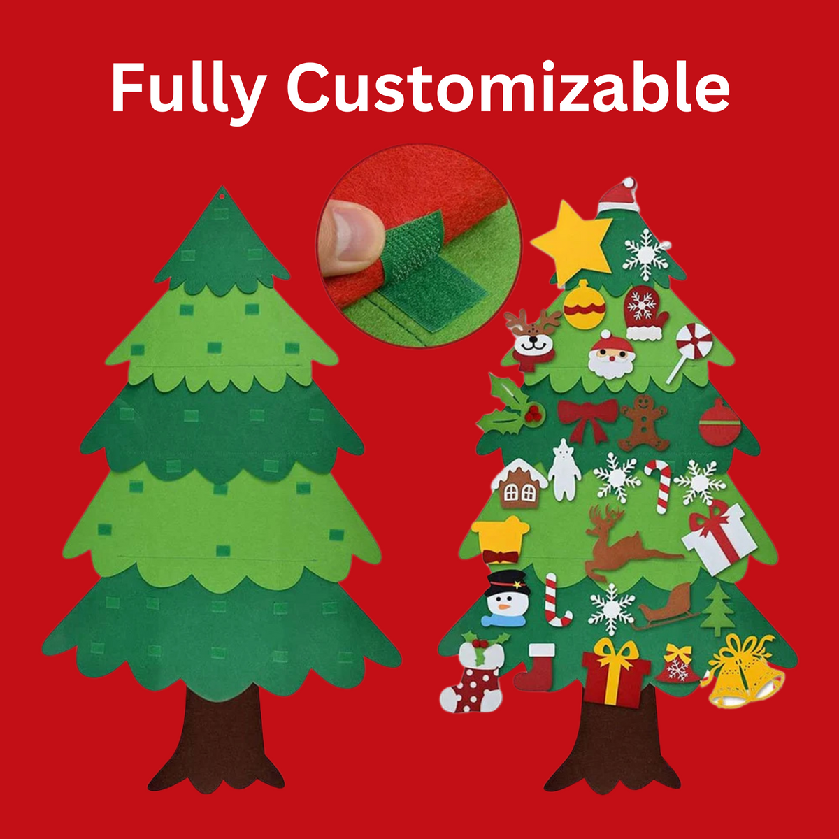 Family decorating felt tree together